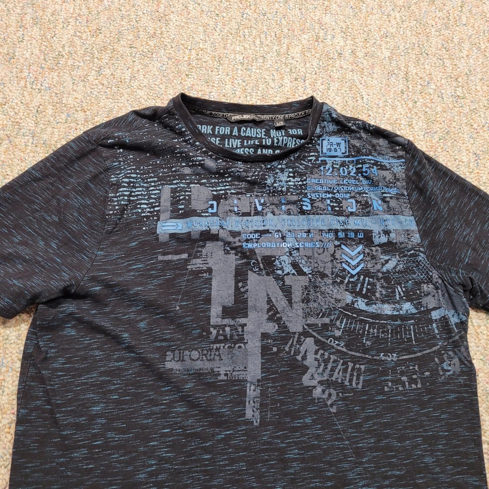 Projek Raw Shirt Mens Large Black Blue Space Dye Exploration Series Logo Graphic - Picture 4 of 15